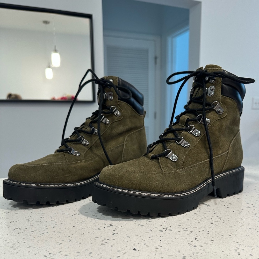 Calvin Klein Shania Suede Lace Up Boot in Dark Green